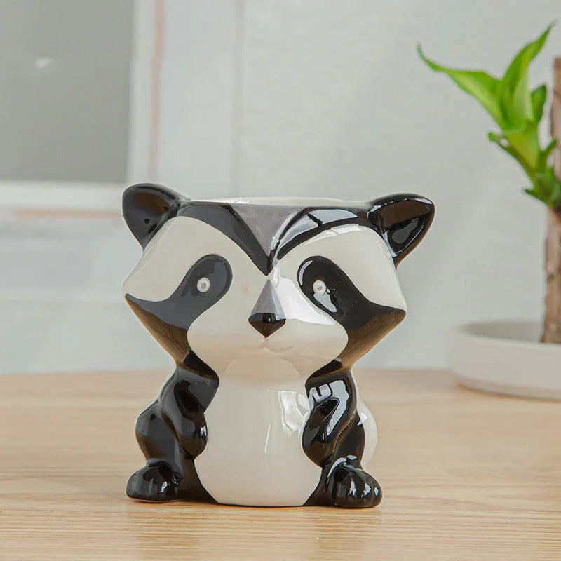 Cartoon animal ceramic succulent pot with breathable design for healthy plants