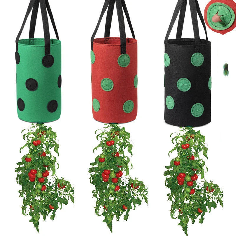 Premium vertical planting bags made of breathable non-woven fabric with 13 strategically placed holes for easy monitoring and harvesting