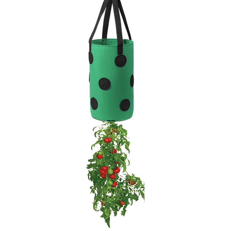 Premium vertical planting bags made of breathable non-woven fabric with 13 strategically placed holes for easy monitoring and harvesting