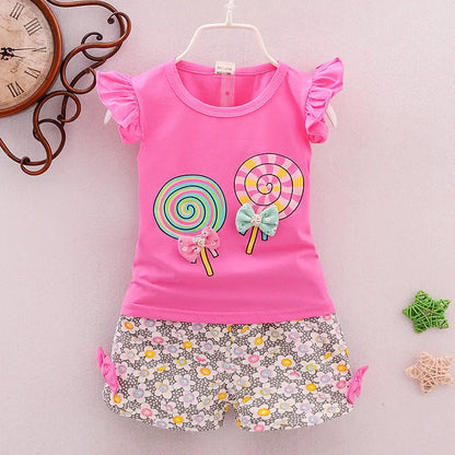 Girls cotton two-piece outfit with sleeveless top and shorts in pink, rose red, white or yellow, sizes 70cm to 100cm