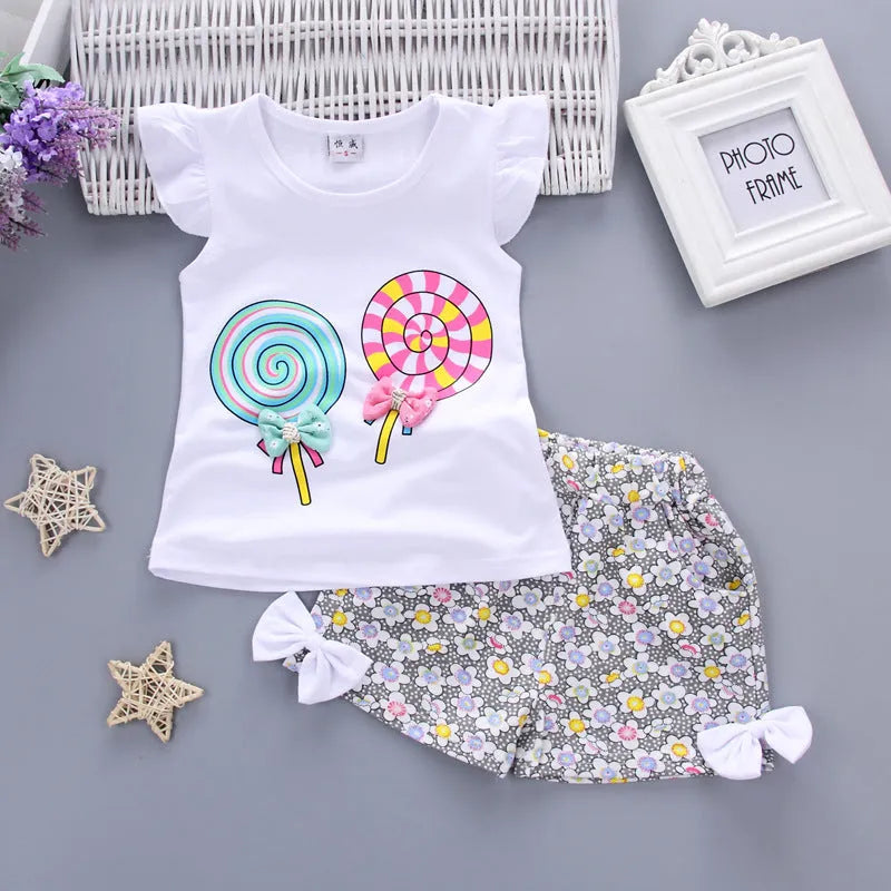 Girls cotton two-piece outfit with sleeveless top and shorts in pink, rose red, white or yellow, sizes 70cm to 100cm