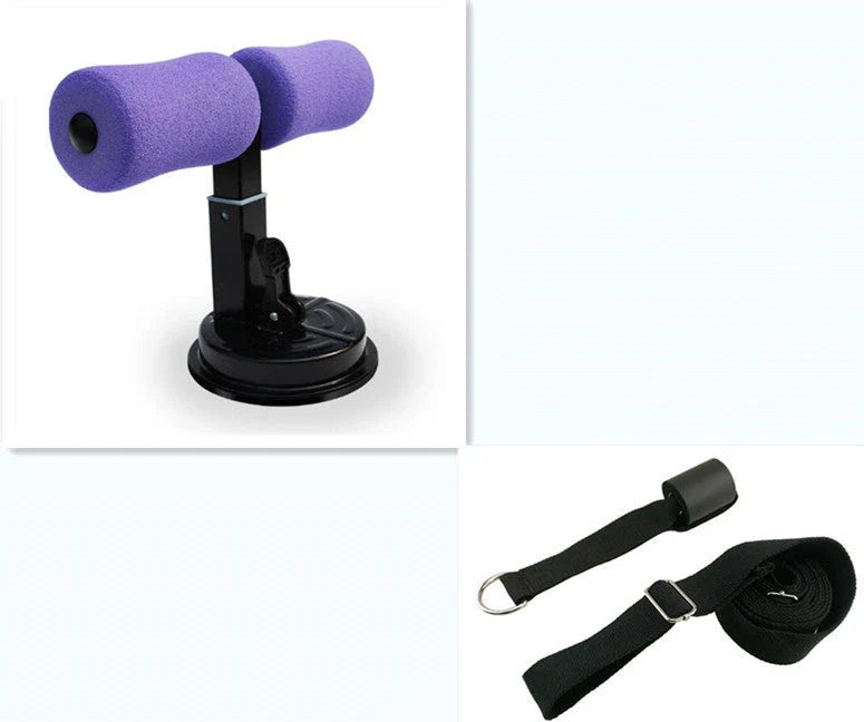 Compact sit-up strength trainer with steel springs and foam padding for home fitness