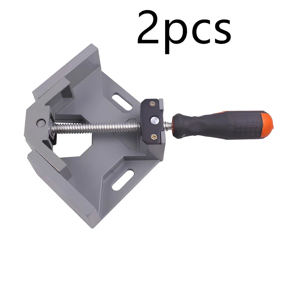 Corner Perfecter 90-degree right angle welding and woodworking fixture with adjustable jaws and rubber handle