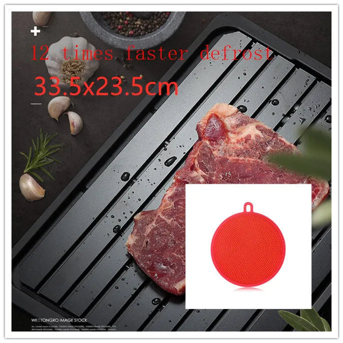 Quick defrost tray with drip tray, silicone and aluminium alloy thawing plate for frozen food