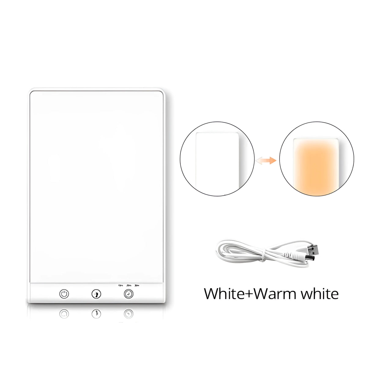 Modern SAD light therapy lamp with touch controls and USB/mains power options