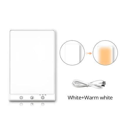 Modern SAD light therapy lamp with touch controls and USB/mains power options