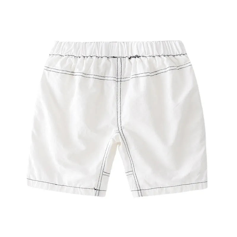 Children's 100% cotton summer shorts with elastic waist and letter print, in white, navy blue or khaki, sizes 90-130cm