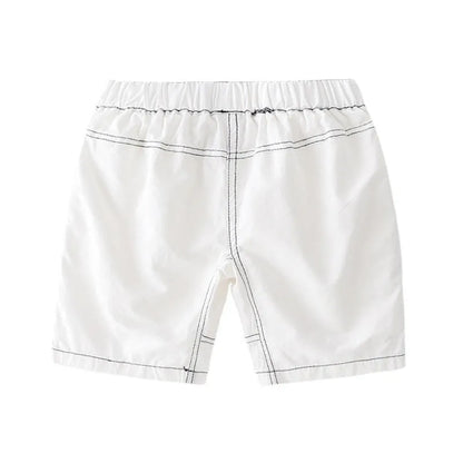 Children's 100% cotton summer shorts with elastic waist and letter print, in white, navy blue or khaki, sizes 90-130cm