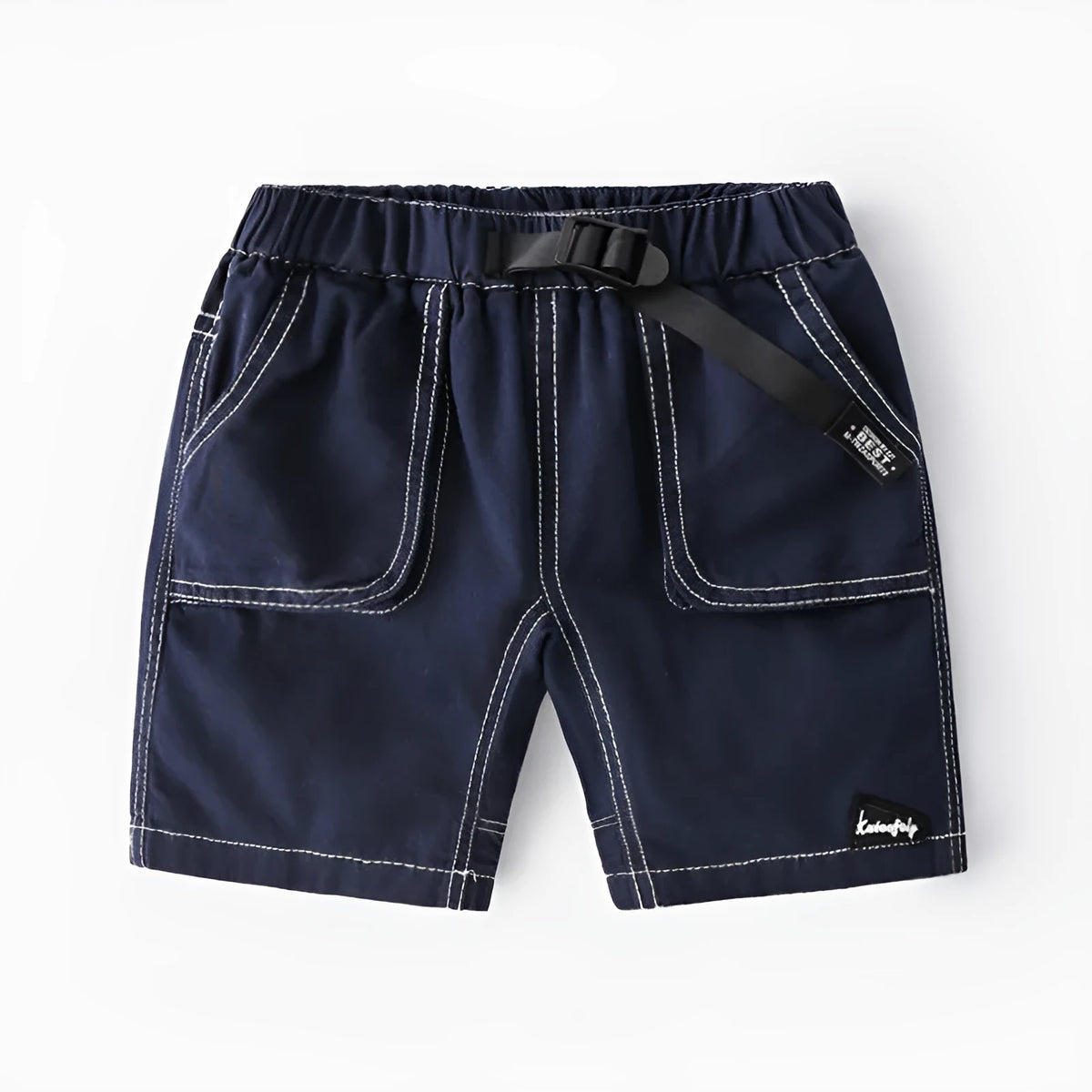 Children's 100% cotton summer shorts with elastic waist and letter print, in white, navy blue or khaki, sizes 90-130cm