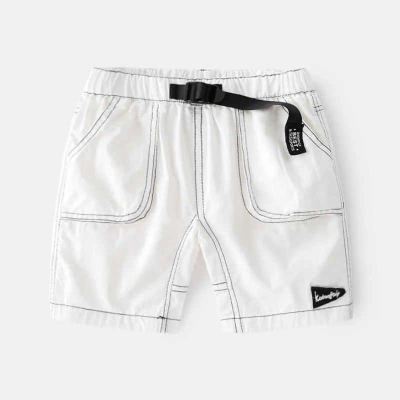 Children's 100% cotton summer shorts with elastic waist and letter print, in white, navy blue or khaki, sizes 90-130cm