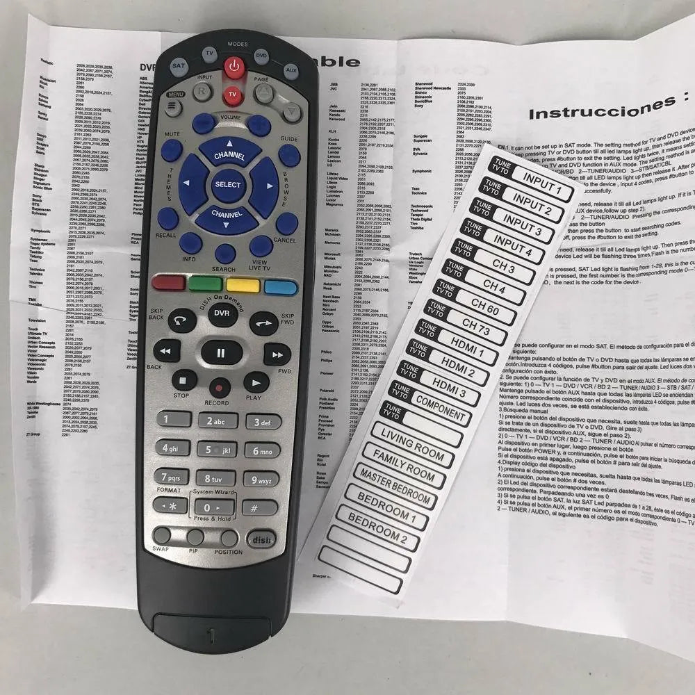 Black DISH Network universal remote control compatible with code 20.1 satellite receivers and SAT VIP TV DVD models