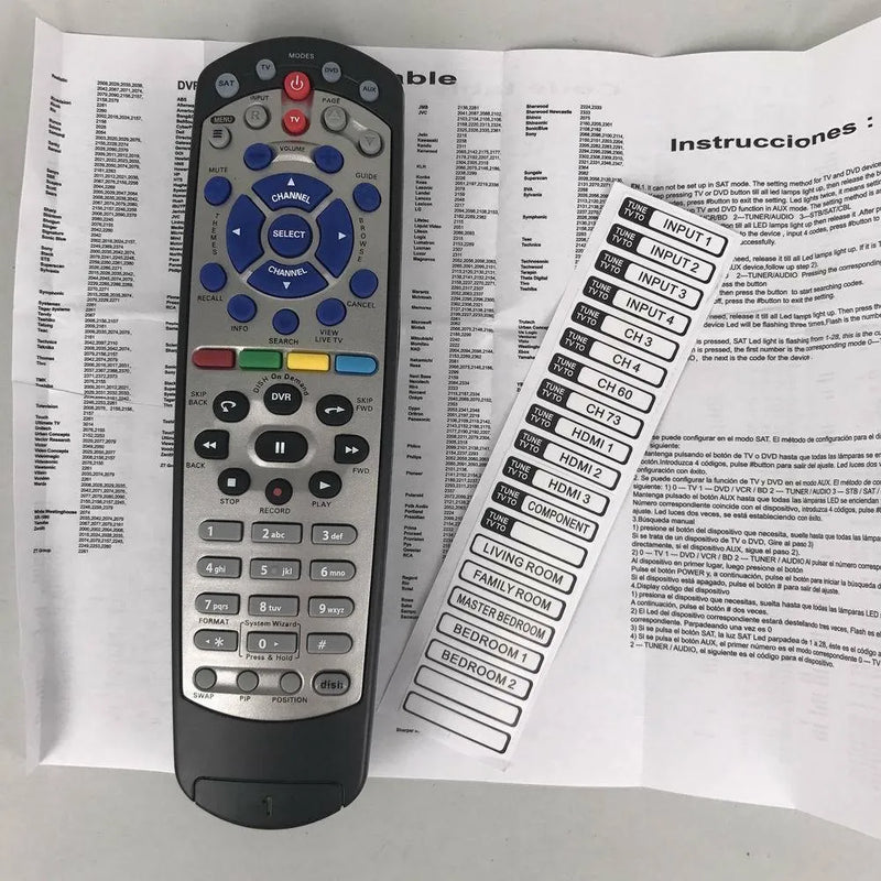 DISH Network Remote TV BOX Universal Remote Control: Compatible with SAT VIP TV DVD models using code 20.1, operates with 2 AAA batteries for reliable infrared signal transmission.