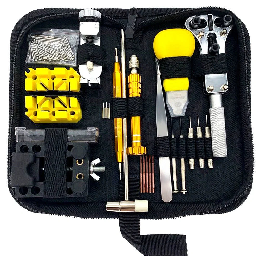 148-piece alloy steel watch repair tool set in black, blue, or gold hand diamonds, 20.5 cm case for home use