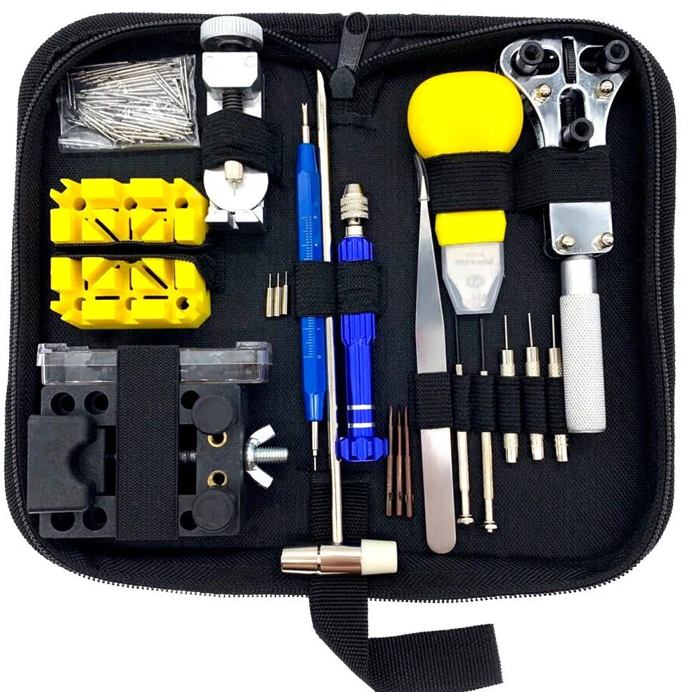 148-piece alloy steel watch repair tool set in black, blue, or gold hand diamonds, 20.5 cm case for home use