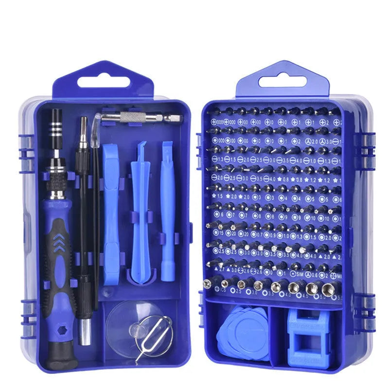 117 in 1 magnetic screwdriver set with bits, flexible extension, and compact case for electronics repair