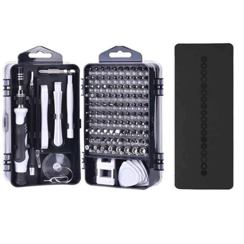 117 in 1 magnetic screwdriver set with bits, flexible extension, and compact case for electronics repair