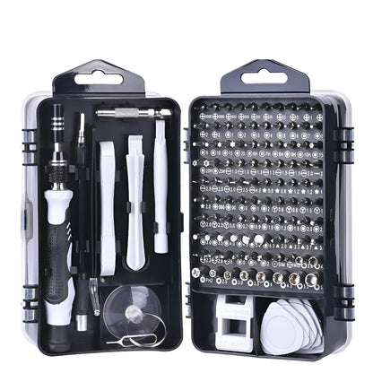 117 in 1 magnetic screwdriver set with bits, flexible extension, and compact case for electronics repair