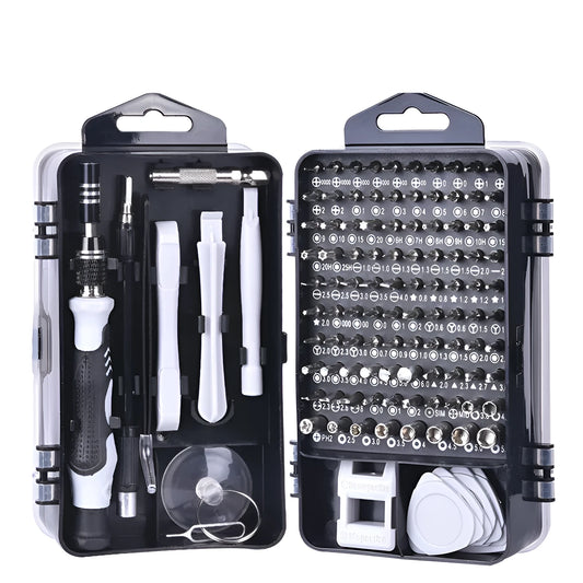 117 in 1 magnetic screwdriver set with bits, flexible extension, and compact case for electronics repair