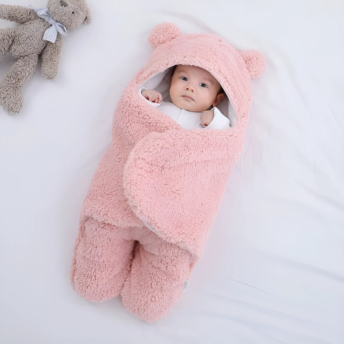 Thickened anti-shock baby quilt in khaki colour showing lamb velvet exterior and pure cotton interior