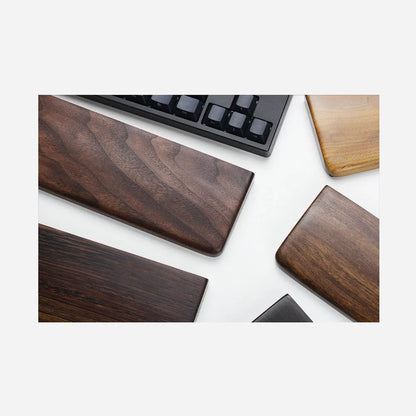 Solid black walnut wood mechanical keyboard hand rest measuring 300mm long for 60% keyboards