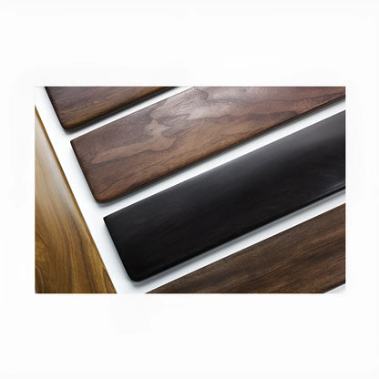 Solid black walnut wood mechanical keyboard hand rest measuring 300mm long for 60% keyboards