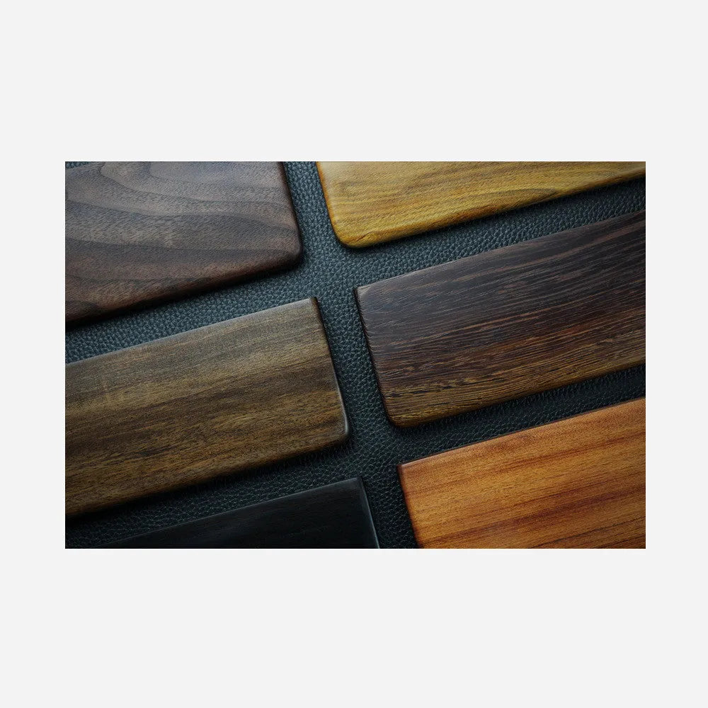Solid black walnut wood mechanical keyboard hand rest measuring 300mm long for 60% keyboards