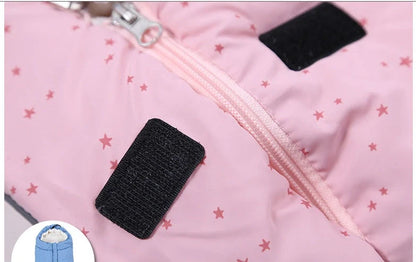 Winter windproof baby sleeping bag in various colours, perfect for strollers and wheelchairs