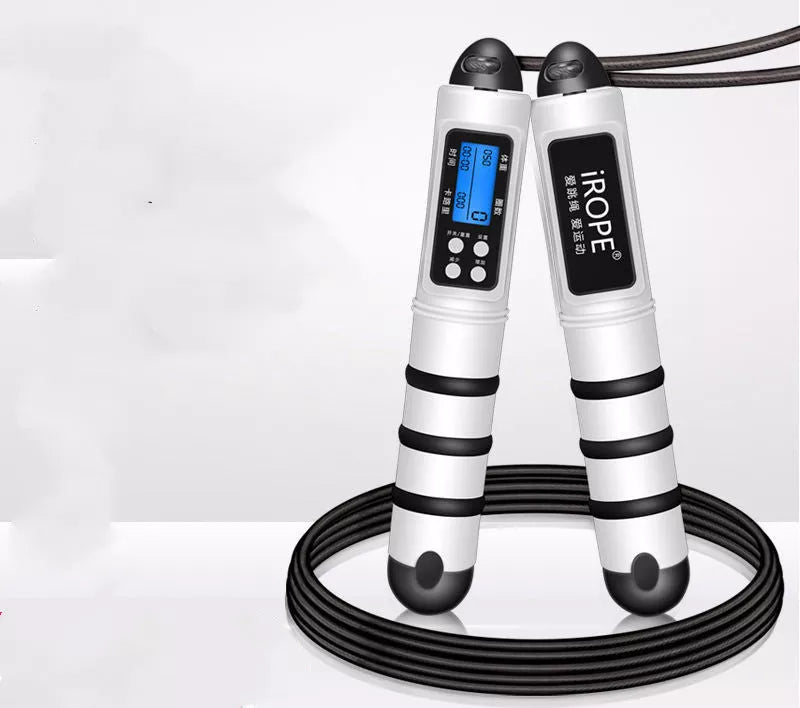 Digital counting skipping rope with white handle and PVC wire