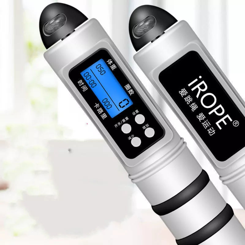 Digital counting skipping rope with white handle and PVC wire