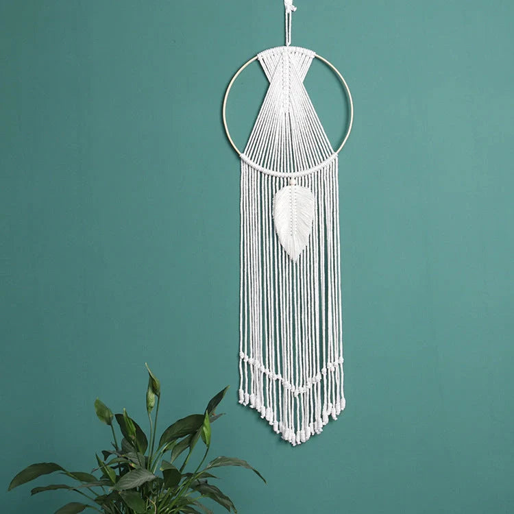 Bohemian leaf macrame wall hanging tapestry in 100% cotton, hand-woven