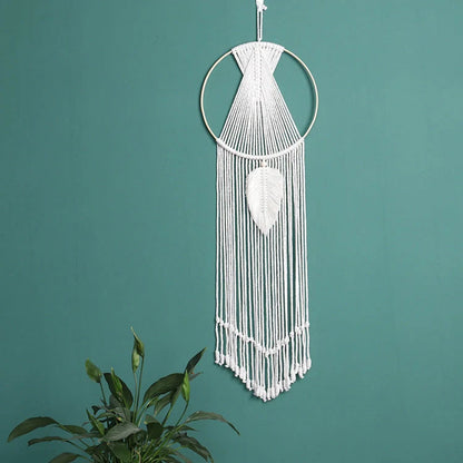 Bohemian leaf macrame wall hanging tapestry in 100% cotton, hand-woven