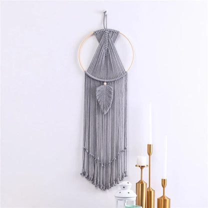 Bohemian leaf macrame wall hanging tapestry in 100% cotton, hand-woven