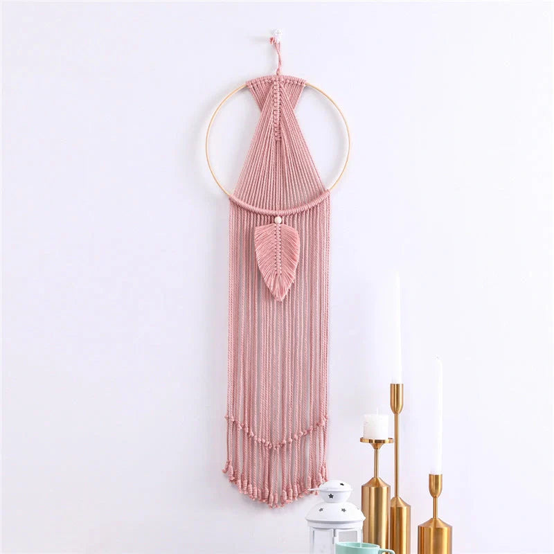 Bohemian leaf macrame wall hanging tapestry in 100% cotton, hand-woven