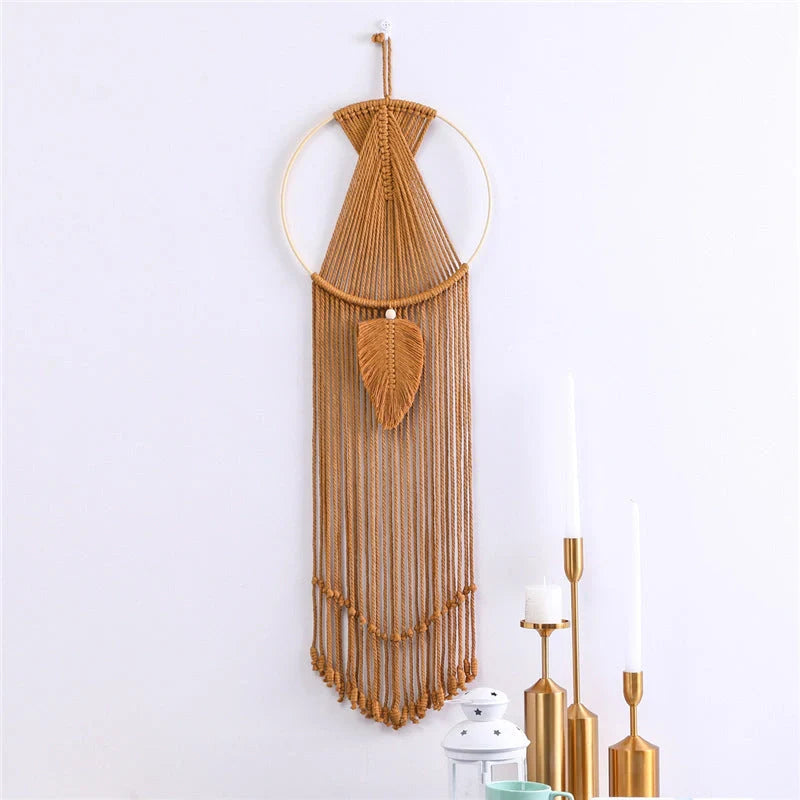 Bohemian leaf macrame wall hanging tapestry in 100% cotton, hand-woven