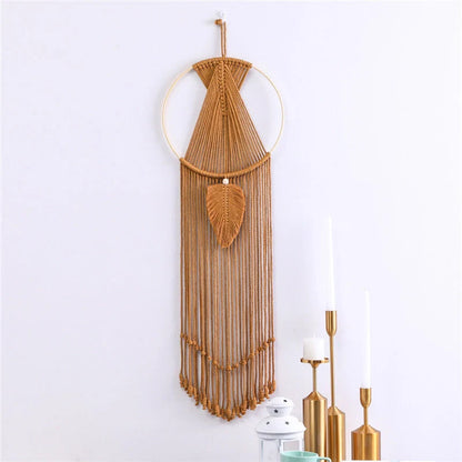 Bohemian leaf macrame wall hanging tapestry in 100% cotton, hand-woven