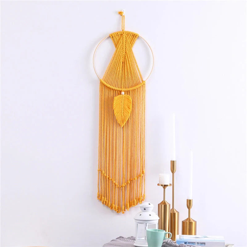 Bohemian leaf macrame wall hanging tapestry in 100% cotton, hand-woven