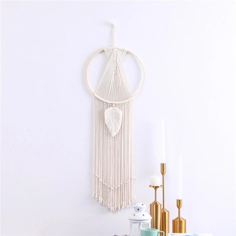 Bohemian leaf macrame wall hanging tapestry in 100% cotton, hand-woven