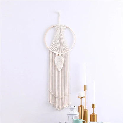 Bohemian leaf macrame wall hanging tapestry in 100% cotton, hand-woven
