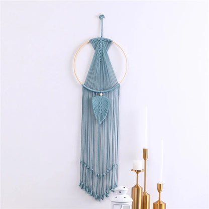 Bohemian leaf macrame wall hanging tapestry in 100% cotton, hand-woven