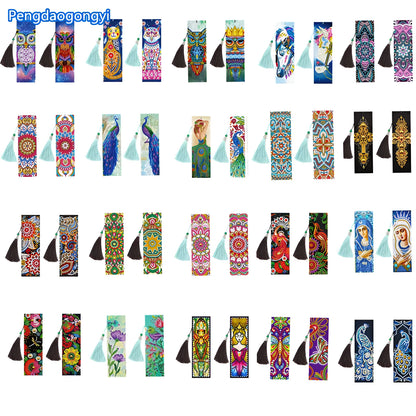 5D diamond painting DIY bookmark kit with pendant, 6x21cm PU material, modern simple style