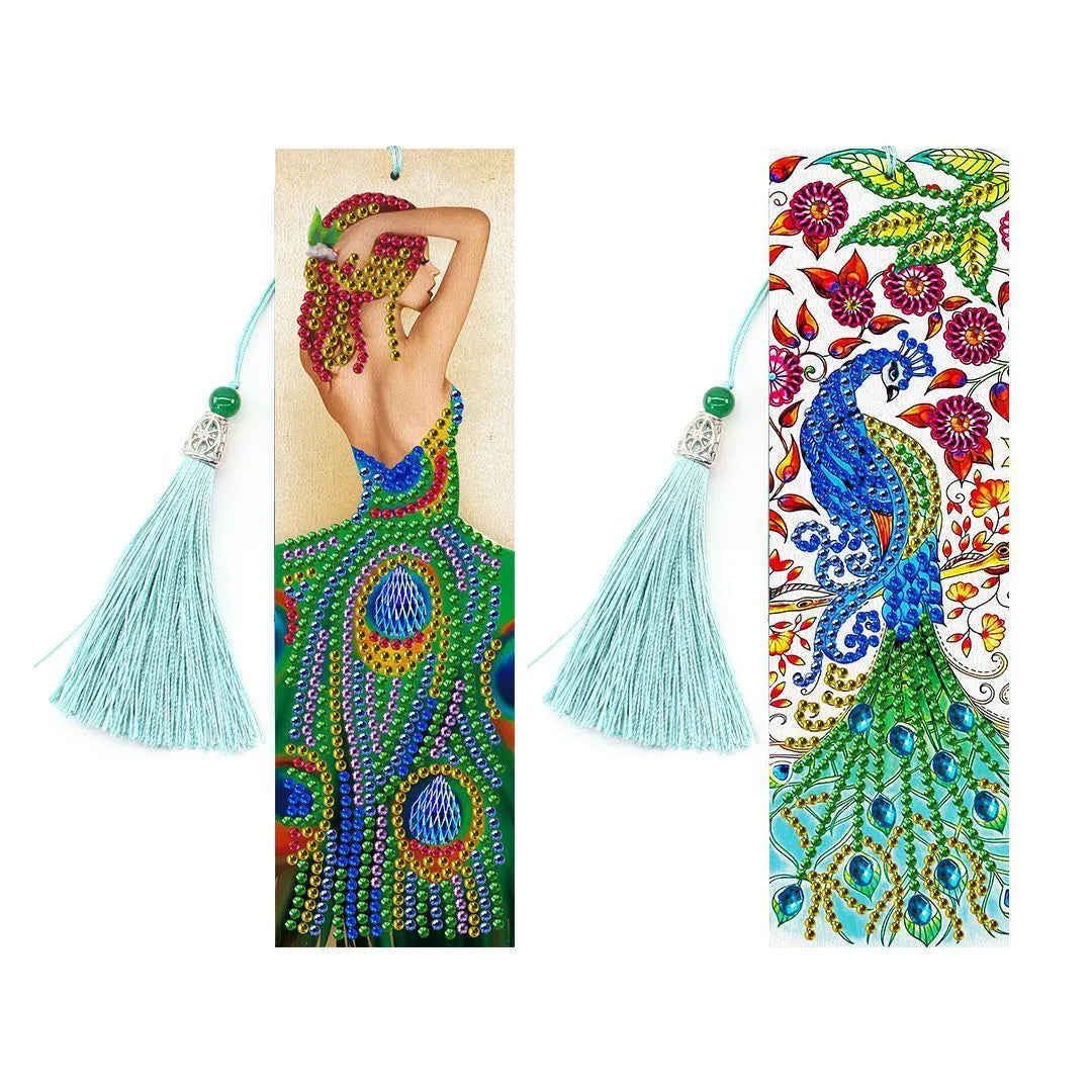5D diamond painting DIY bookmark kit with pendant, 6x21cm PU material, modern simple style