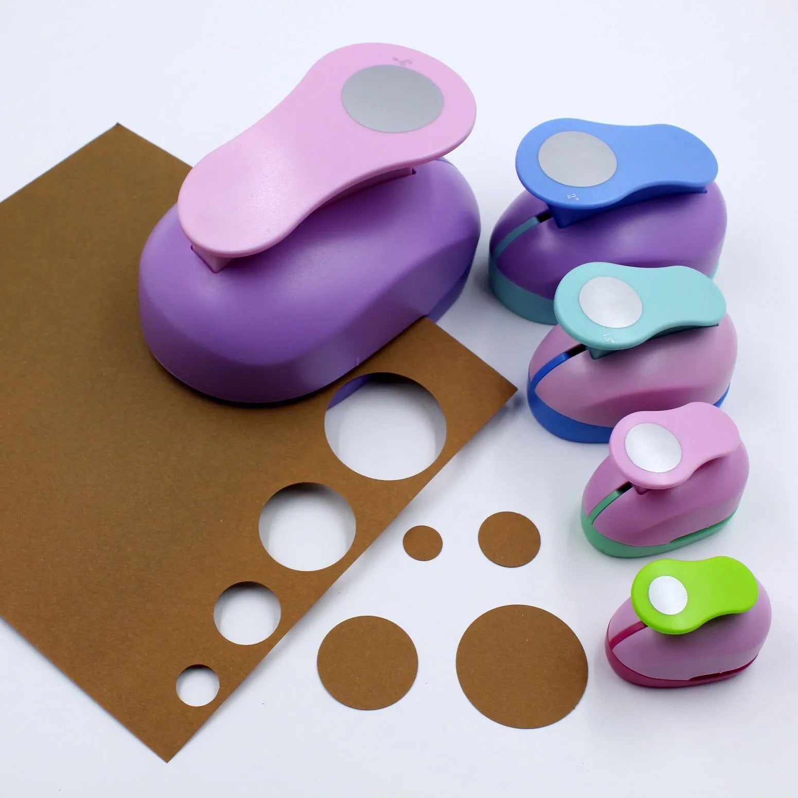 Round children's puzzle embossing machine with colourful design and six size options for paper crafts