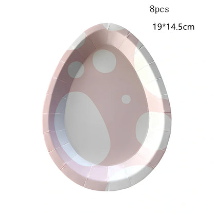 Easter paper plates with rabbit and egg shapes in pink and green, 19-25cm measurements