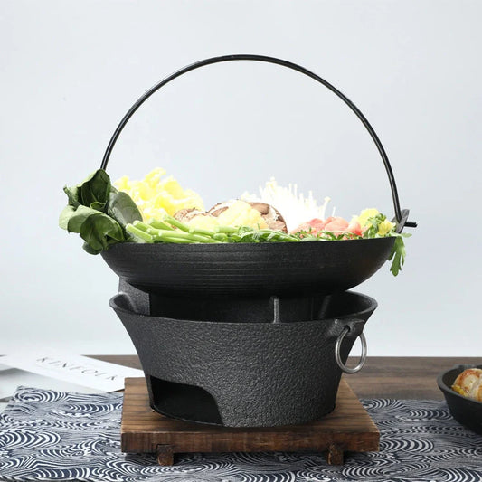Cast Iron Japanese Shouxi Hanging Pot with traditional fir lid for induction cooking