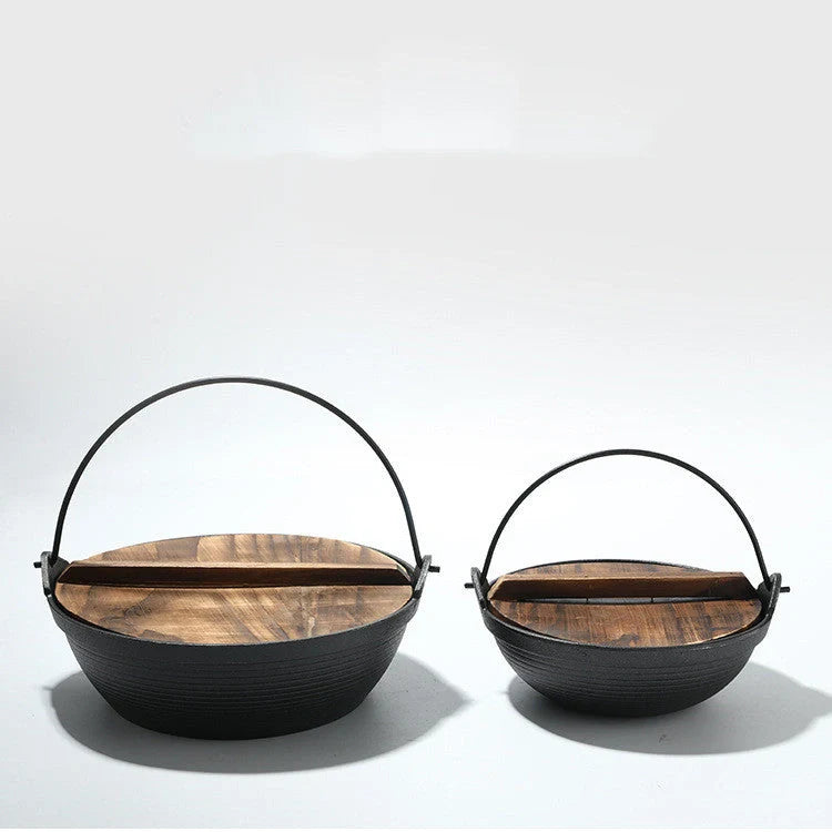 Cast Iron Japanese Shouxi Hanging Pot with traditional fir lid for induction cooking