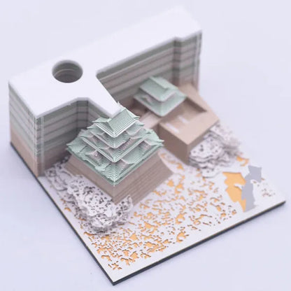 Three-dimensional paper architectural model of Spirited Away Tianshou Tower in gold, pink or white colours