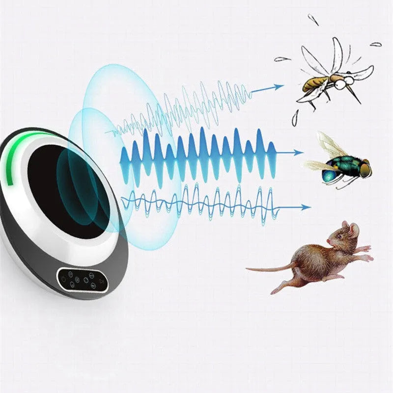 Red and green ultrasonic mosquito repellent devices on a white background.