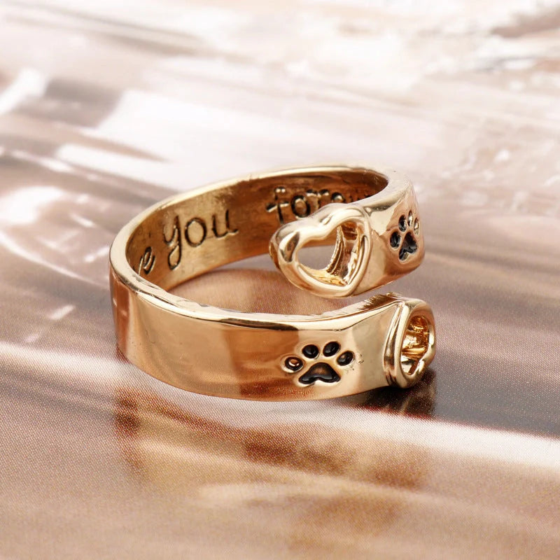 Adjustable Hollow Love Dog Claw Ring in gold with a unique design