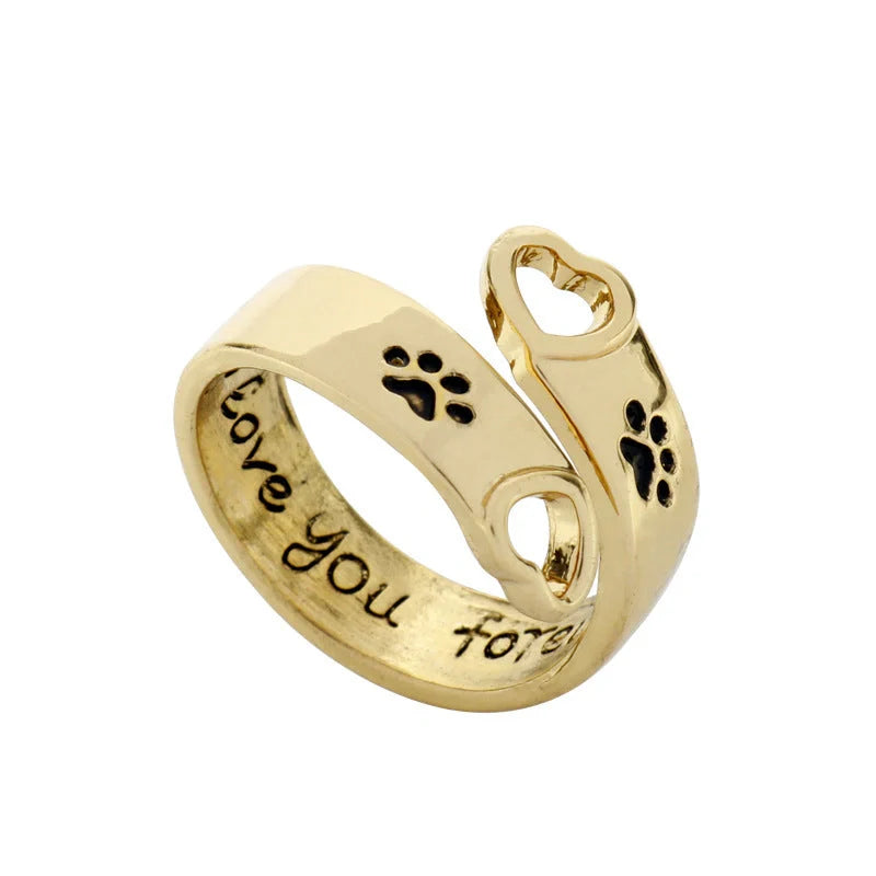 Adjustable Hollow Love Dog Claw Ring in gold with a unique design