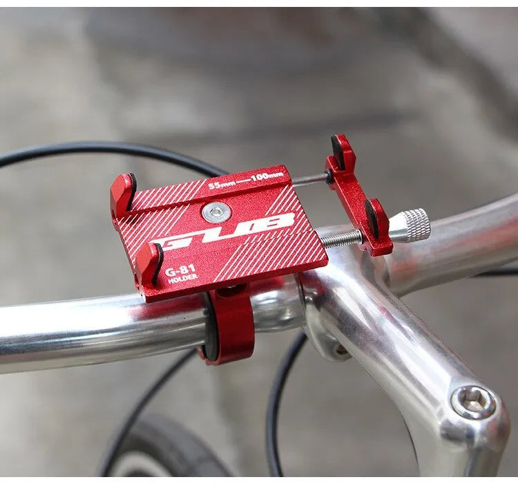Aluminium bicycle phone holder with 360-degree rotation mounted on handlebars